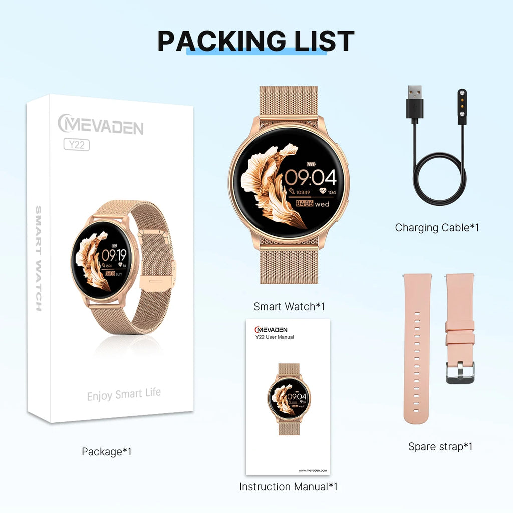 MEVADEN Y22 Smart Watch – Bluetooth Calls, Fitness Tracking & Custom Dial